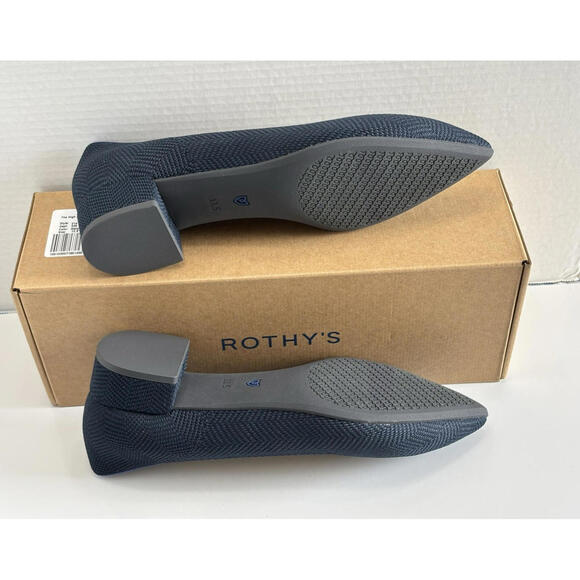 Rothy's The High Point Block Heel Women's 11.5 Navy Herringbone Knit Shoes NEW - Picture 8 of 16